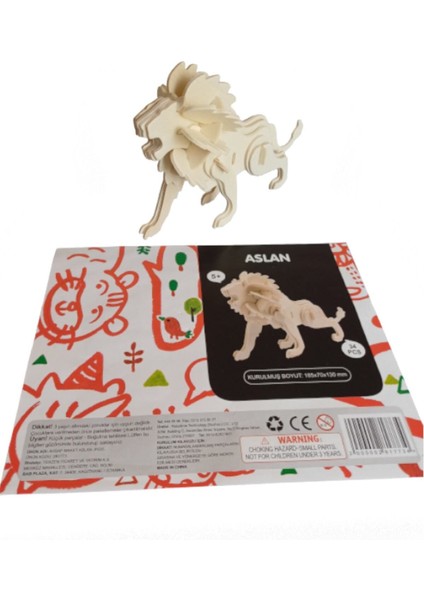 3D Ahşap Puzzle Aslan 34 Parça Kendin Yap Kit (Dıy, Yapboz, Boyanabilir)