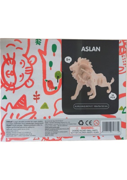 3D Ahşap Puzzle Aslan 34 Parça Kendin Yap Kit (Dıy, Yapboz, Boyanabilir) fırsatları