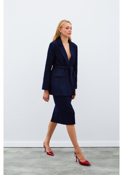 Midi Boy Tüvit Etek - Lacivert