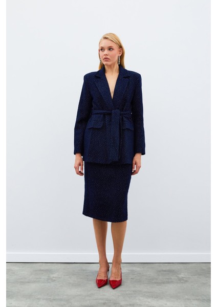 Midi Boy Tüvit Etek - Lacivert fiyatları