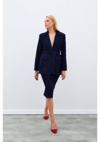 Midi Boy Tüvit Etek - Lacivert modelleri