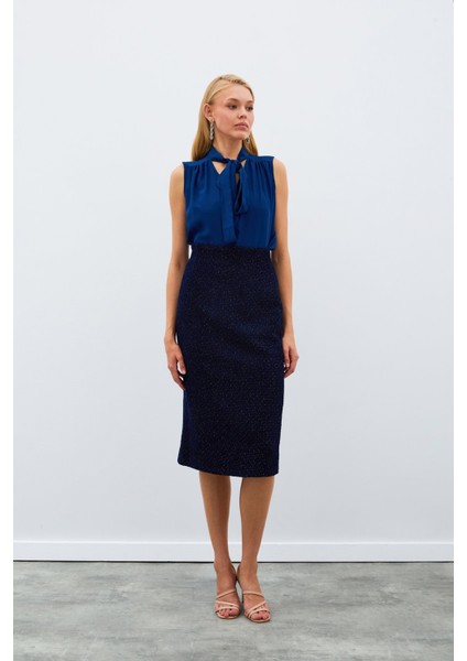 Midi Boy Tüvit Etek - Lacivert indirimleri