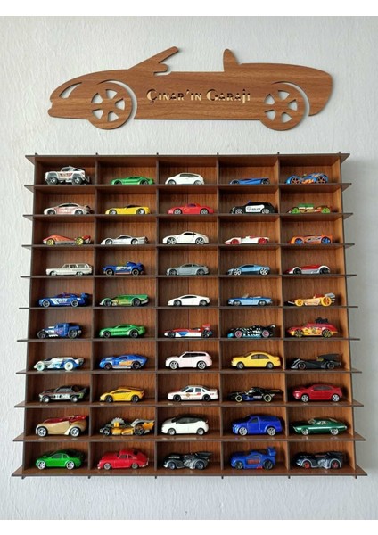 Ahşap Oyuncak Araba Rafı 1/64 Araçlar Için (Ceviz)