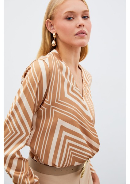 Kruvaze Desenli Bluz - Kahve modelleri