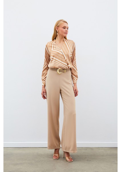 Kruvaze Desenli Bluz - Kahve fırsatları