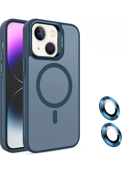 iPhone 15 Plus Uyumlu Lens Koruma Hediyeli Magsafe  Destekli Kamera Standlı Premium Buzlu Kılıf