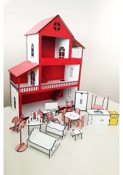 80 cm Isimli Işıklı Ahşap Oyun Evi Kırmızı