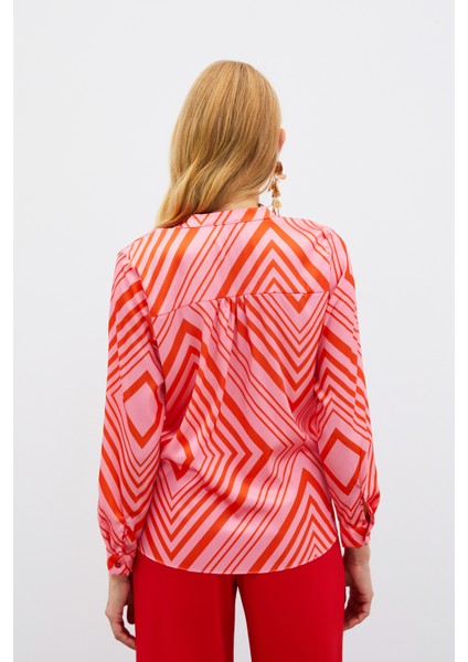 Kruvaze Desenli Bluz - Fusya indirimleri