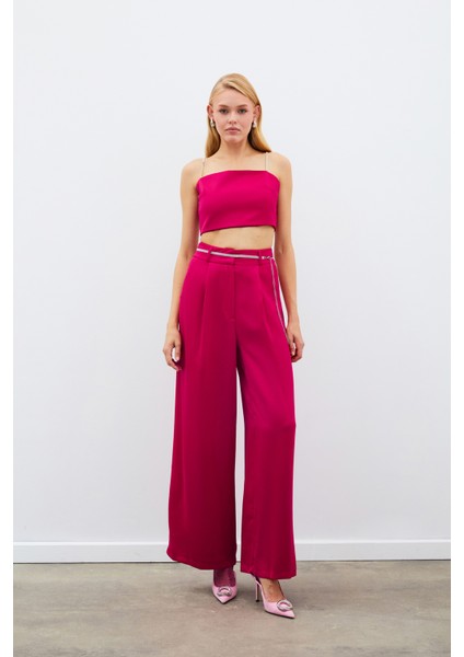 Taş Kemerli Saten Pantolon - Mercan fiyatları