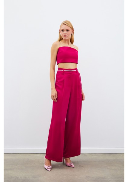 Taş Kemerli Saten Pantolon - Mercan modelleri