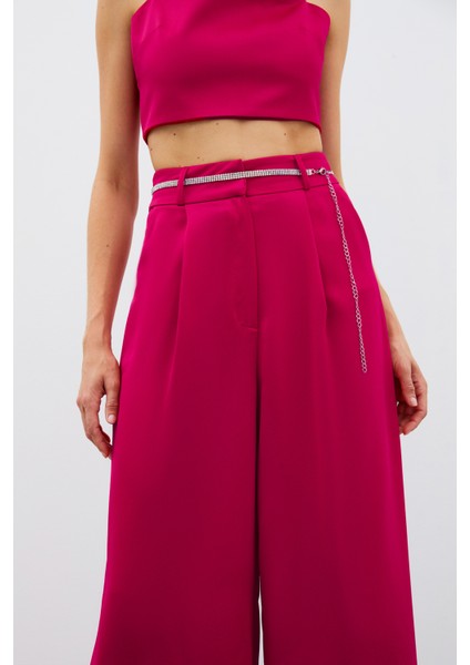 Taş Kemerli Saten Pantolon - Mercan indirimleri