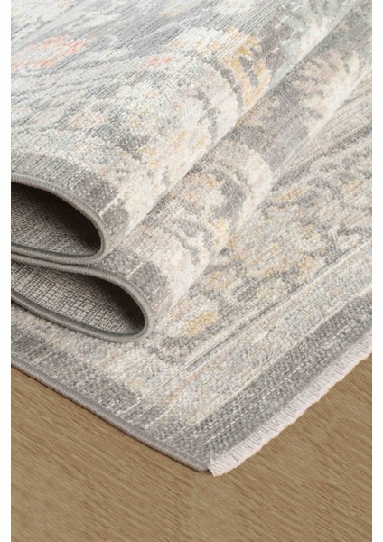 Rustik 2223 Klasik Vintage Salon Gri Country Mutfak Halısı Tozumaz Yumuşak Makine Halısı 160x230