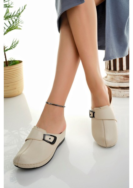 Taban Önü Kapalı Bej Kadın Terlik modelleri