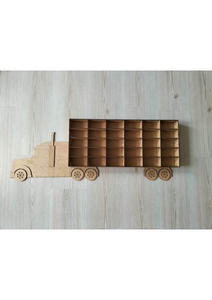 87X32 Ham Mdf Çocuk Odası Ahşap Kamyon Araba Rafı 30 Arabalık