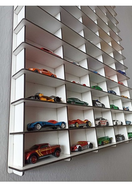 Ahşap Araba Rafı 100'LÜ Dikey Beyaz Renk (Hotwheels ve Matcbox Arabaları Için Uygundur)