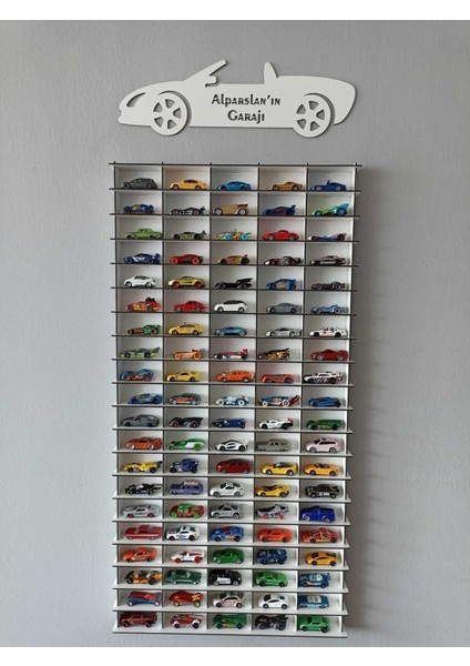 Ahşap Araba Rafı 100'LÜ Dikey Beyaz Renk (Hotwheels ve Matcbox Arabaları Için Uygundur)