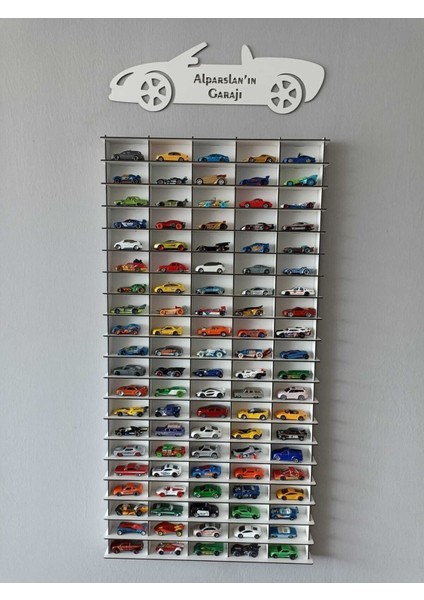 Ahşap Araba Rafı 100'LÜ Dikey Beyaz Renk (Hotwheels ve Matcbox Arabaları Için Uygundur)