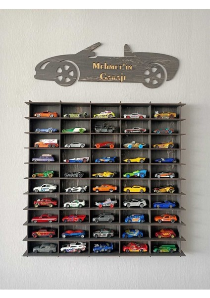 Oyuncak Araba Rafı 50'li Eskitme Siyah (Hotwheels ve Matcbox Arabaları Için Uygundur)