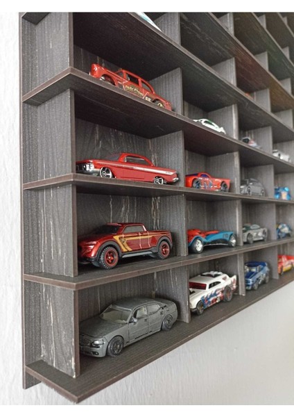 Oyuncak Araba Rafı 50'li Eskitme Siyah (Hotwheels ve Matcbox Arabaları Için Uygundur)