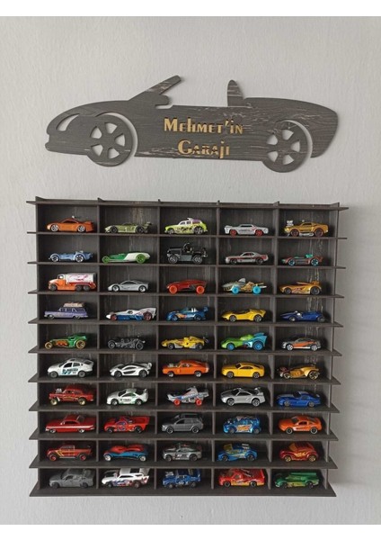Oyuncak Araba Rafı 50'li Eskitme Siyah (Hotwheels ve Matcbox Arabaları Için Uygundur)