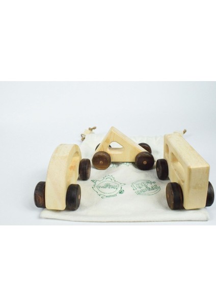 Geometrik Ahşap Oyuncak Arabalar - Doğal