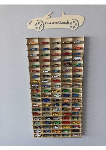 Ahşap Oyuncak Araba Rafı 1/64 Dikey 100'LÜ Akça Ağaç (Krem)