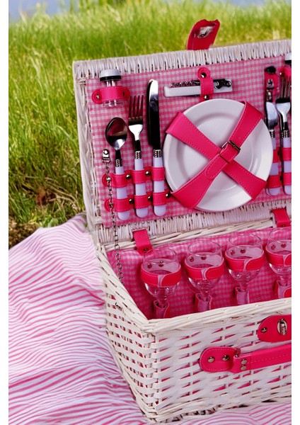 Picno Italy 2 Kişilik Hasır, Yalıtımlı Pembe Astarlı, Aksesuar Sepeti İle Taşınabilir Piknik Sepeti fiyatları