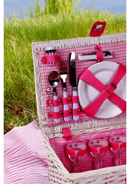 Picno Italy 2 Kişilik Hasır, Yalıtımlı Pembe Astarlı, Aksesuar Sepeti İle Taşınabilir Piknik Sepeti modelleri