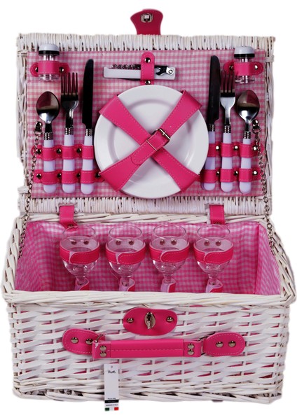 Picno Italy 2 Kişilik Hasır, Yalıtımlı Pembe Astarlı, Aksesuar Sepeti İle Taşınabilir Piknik Sepeti fırsatları