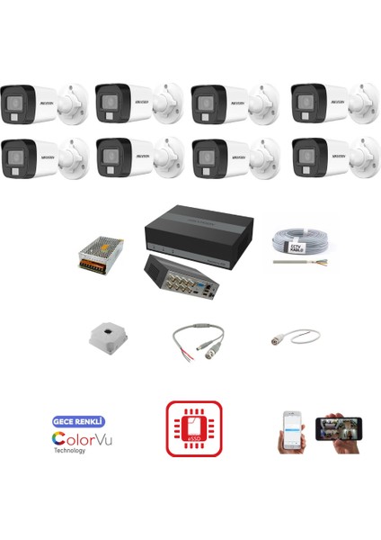 8 Kameralı Gece Renkli Güvenlik Kamerası Seti -1tb Essd