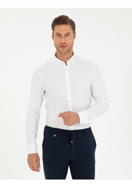 Erkek Beyaz Slim Fit Uzun Kollu Gömlek 50292079-VR013
