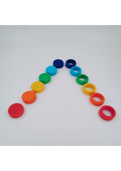 Diskler ve Halkalar Gökkuşağı Ahşap Oyuncak - Waldorf - Montessori Eğitici Oyuncaklar