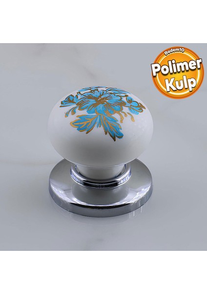 Polimer Düğme Kulp Mavi Desenli Krom Tablalı Dolap Mobilya Mutfak Dolabı Çekmece Kulbu