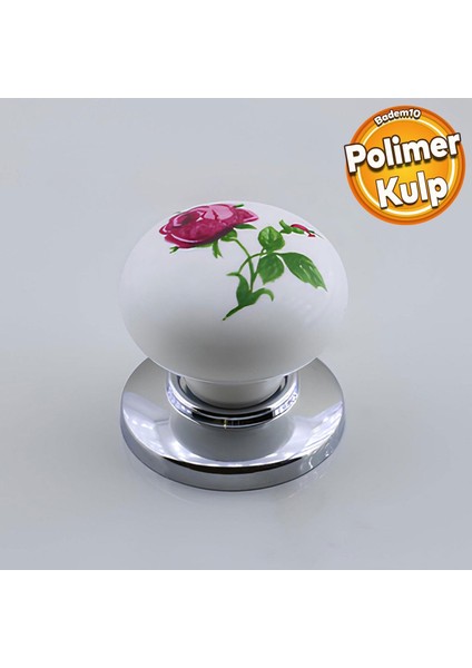 Polimer Düğme Kulp Gül Desenli Krom Tablalı Dolap Mobilya Mutfak Dolabı Çekmece Kulbu