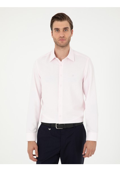 Erkek Açık Pembe Slim Fit Armürlü Uzun Kollu Gömlek 50294742-VR078 modelleri