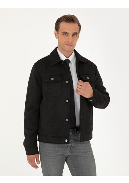 Erkek Siyah Gömlek Yaka Suni Deri Ceket 50300520-001