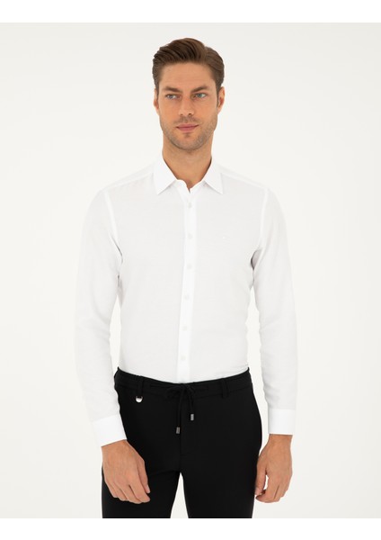 Erkek Beyaz Armürlü Slim Fit Uzun Kollu Gömlek 50294742-VR013 modelleri