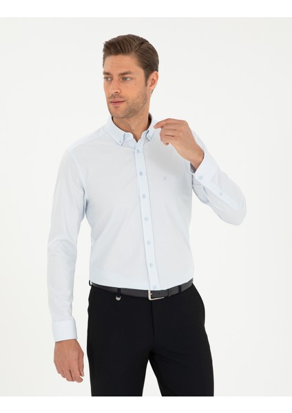Erkek Açık Mavi Slim Fit Uzun Kollu Gömlek 50295909-VR003
