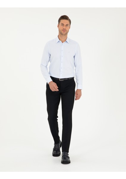 Erkek Açık Mavi Armürlü Slim Fit Uzun Kollu Gömlek 50294742-VR003