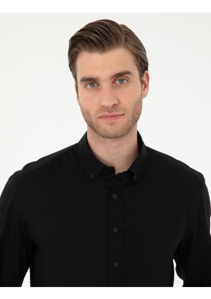 Erkek Siyah Slim Fit Uzun Kollu Gömlek 50295909-VR046