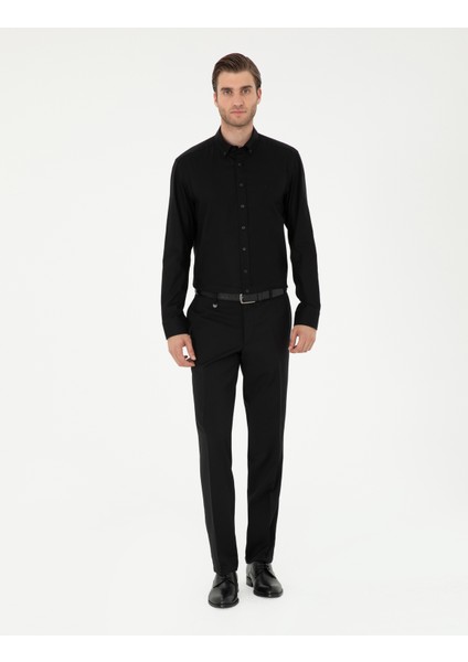 Erkek Siyah Slim Fit Uzun Kollu Gömlek 50295909-VR046