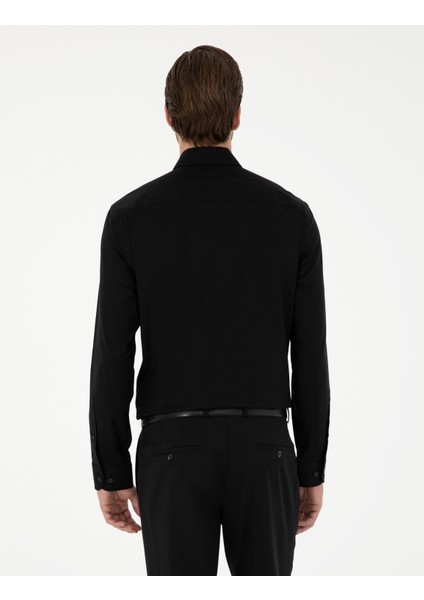 Erkek Siyah Slim Fit Uzun Kollu Gömlek 50295909-VR046