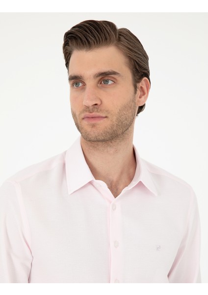 Pierre Cardin Erkek Açık Pembe Slim Fit Armürlü Uzun Kollu Gömlek 50294742-VR078