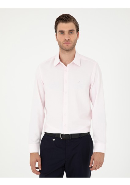 Pierre Cardin Erkek Açık Pembe Slim Fit Armürlü Uzun Kollu Gömlek 50294742-VR078