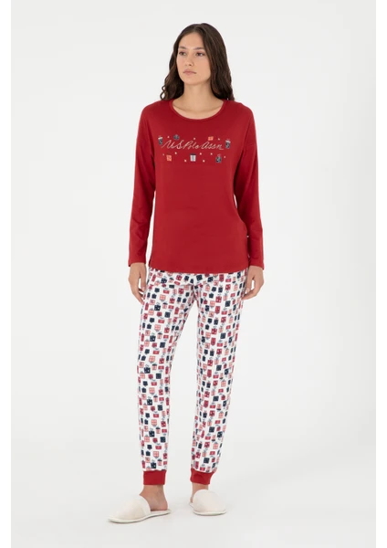 U.S. Polo Assn. Kadın Bordo Pijama Takım 50303402-VR014