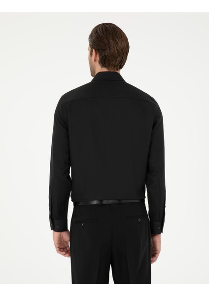 Erkek Siyah Slim Fit Armürlü Uzun Kollu Gömlek 50294742-VR046