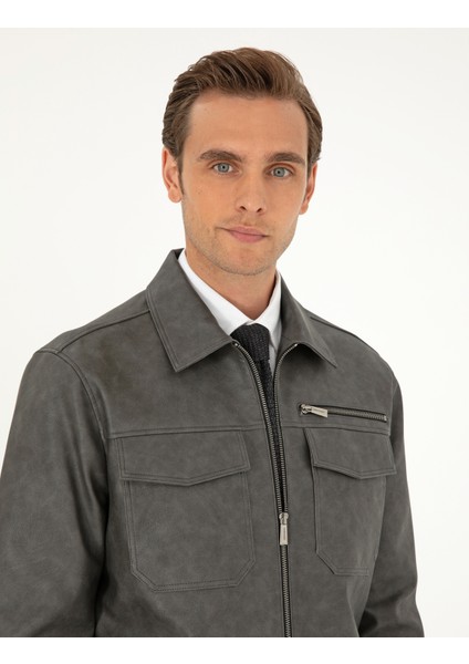 Erkek Antrasit Gömlek Yaka Suni Deri Ceket 50300561-070 fiyatları