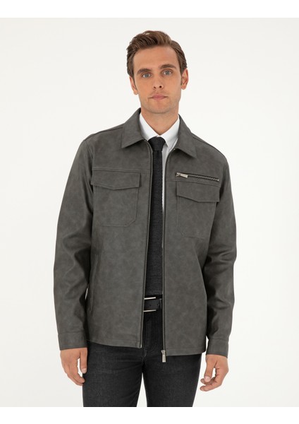 Erkek Antrasit Gömlek Yaka Suni Deri Ceket 50300561-070 modelleri