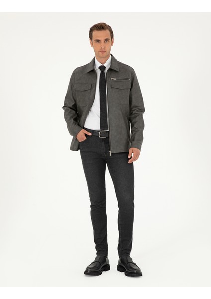 Erkek Antrasit Gömlek Yaka Suni Deri Ceket 50300561-070 fırsatları