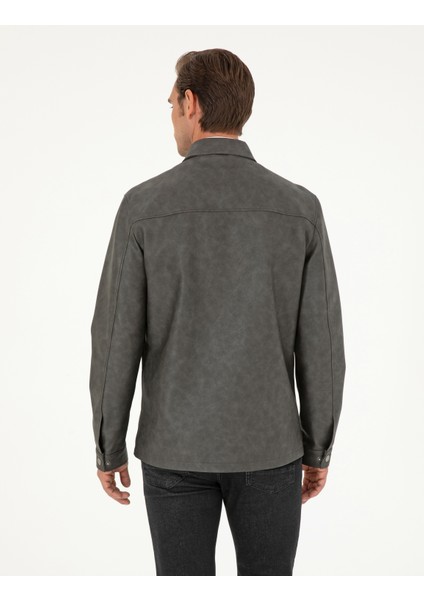 Erkek Antrasit Gömlek Yaka Suni Deri Ceket 50300561-070 indirimleri